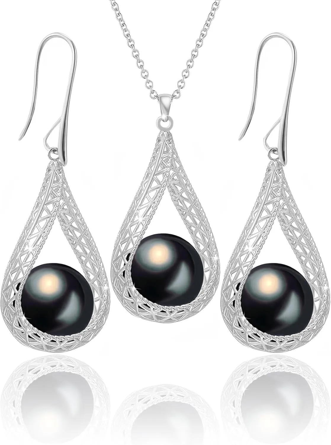 14MM Big Pearl Necklace and Earring Sets for Women Glod Plated Jewelry Set
