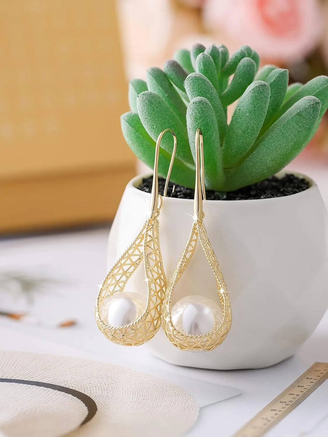 14MM Big Pearl Necklace and Earring Sets for Women Glod Plated Jewelry Set