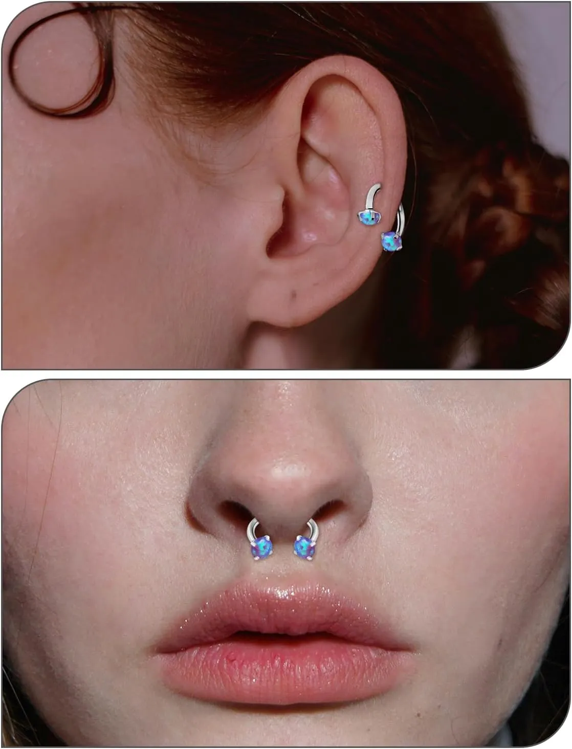16G F136 Titanium Internal Thread Horseshoe Septum Nose Ring Piercing Jewelry Circular Barbell Helix Snug Tragus Rook Daith Cartilage Earring Lip Ring Piercing Jewelry for Women Men Opal