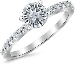 1.8 Carat Classic Sidestone Pave Set Diamond Engagement Ring with a 1.5 Carat J-K SI2-I1 Center
