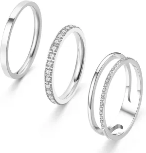 18K Gold Filled Rings for Women Dainty Cubic Zirconia Dual Stacking Stackable 3 Rings Set | Eternity Band for Women | Thin Gold wedding band Thumb Ring