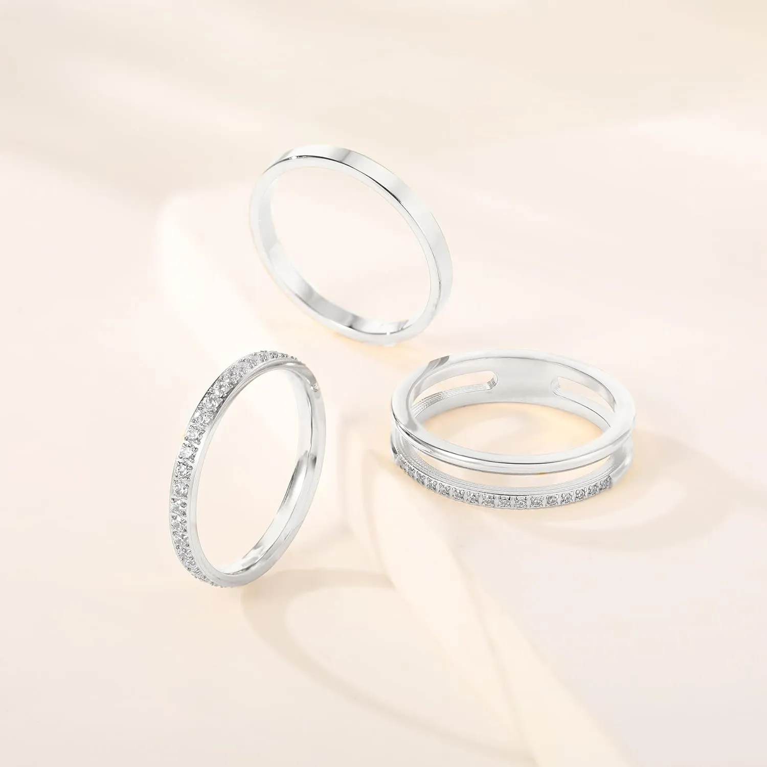 18K Gold Filled Rings for Women Dainty Cubic Zirconia Dual Stacking Stackable 3 Rings Set | Eternity Band for Women | Thin Gold wedding band Thumb Ring