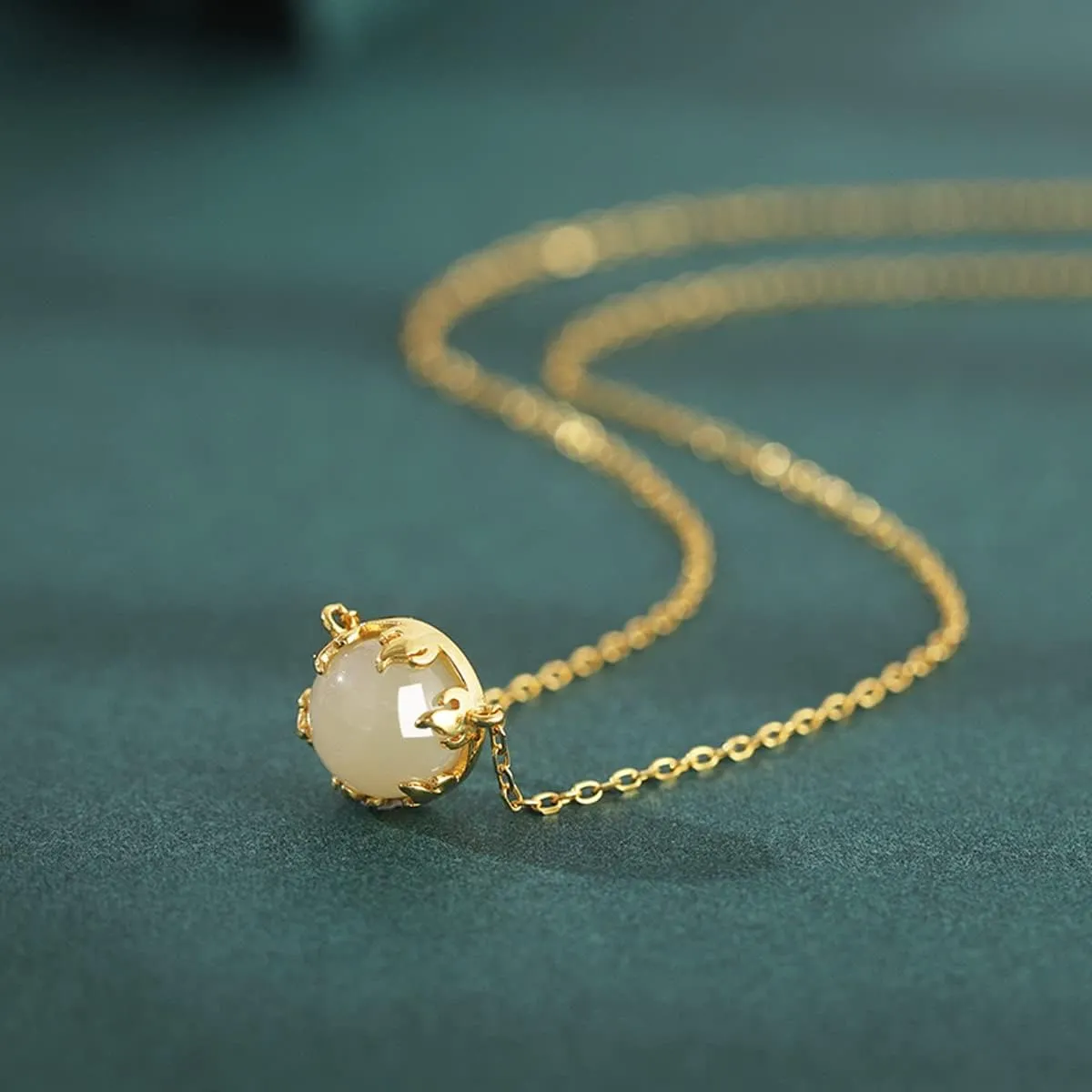 18K Gold plated Handmade S925 Sterling Silver Hetian Jade/Green Jade Good luck/fortune/blessing circle/Ruyi Lock/lucky Koi Fish/Lovely Rabbit pendant necklace gift for mother women girls