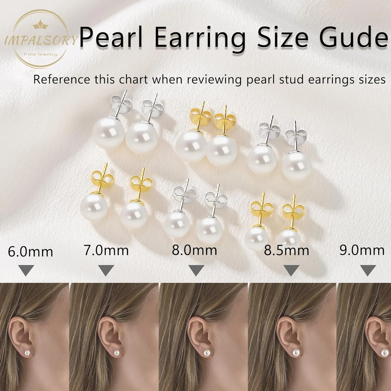 18K Gold Plated Round White Freshwater Cultured Pearl Earrings Studs for Women