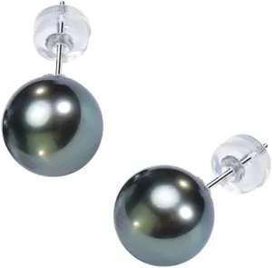 18K Gold Tahitian Black Pearl Stud Earrings for Women ?C Genuine Handpicked Pearls ?C Elegant Jewelry Gift for Wife, Mom, Girlfriend ?C Anniversary, Birthday, Christmas, Mother??s Day, Valentine??s Day
