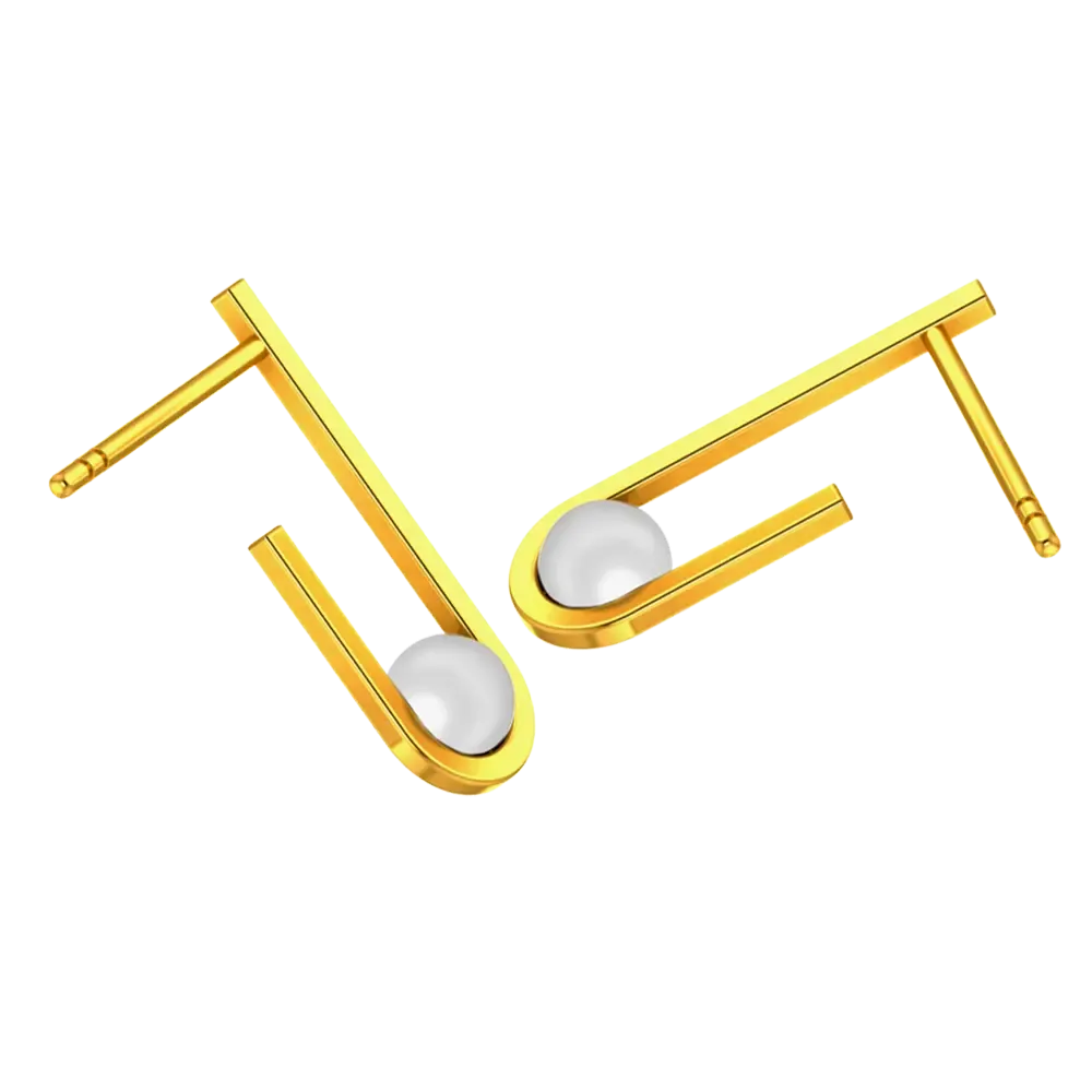 18k Gold Unique Shaped Earrings With Pearl
