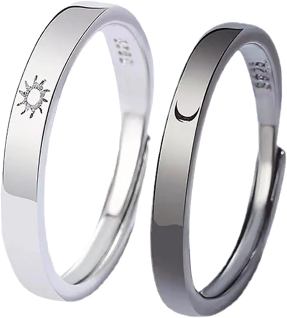 1Pair Adjustable Sun and Moon Couple Rings Promise Jewelry for Him Her Matching Star Rings present for Lovers Durable Material Comfortable