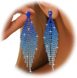 1Pair Luxury Rhinestone Tassel Dangle Earrings Bridal Wedding Long Crystal Drop Earrings Festival Rave Party Rhinestone Stud Earrings Body Jewelry for Women