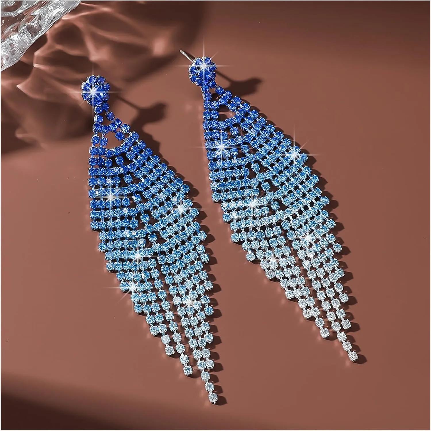 1Pair Luxury Rhinestone Tassel Dangle Earrings Bridal Wedding Long Crystal Drop Earrings Festival Rave Party Rhinestone Stud Earrings Body Jewelry for Women