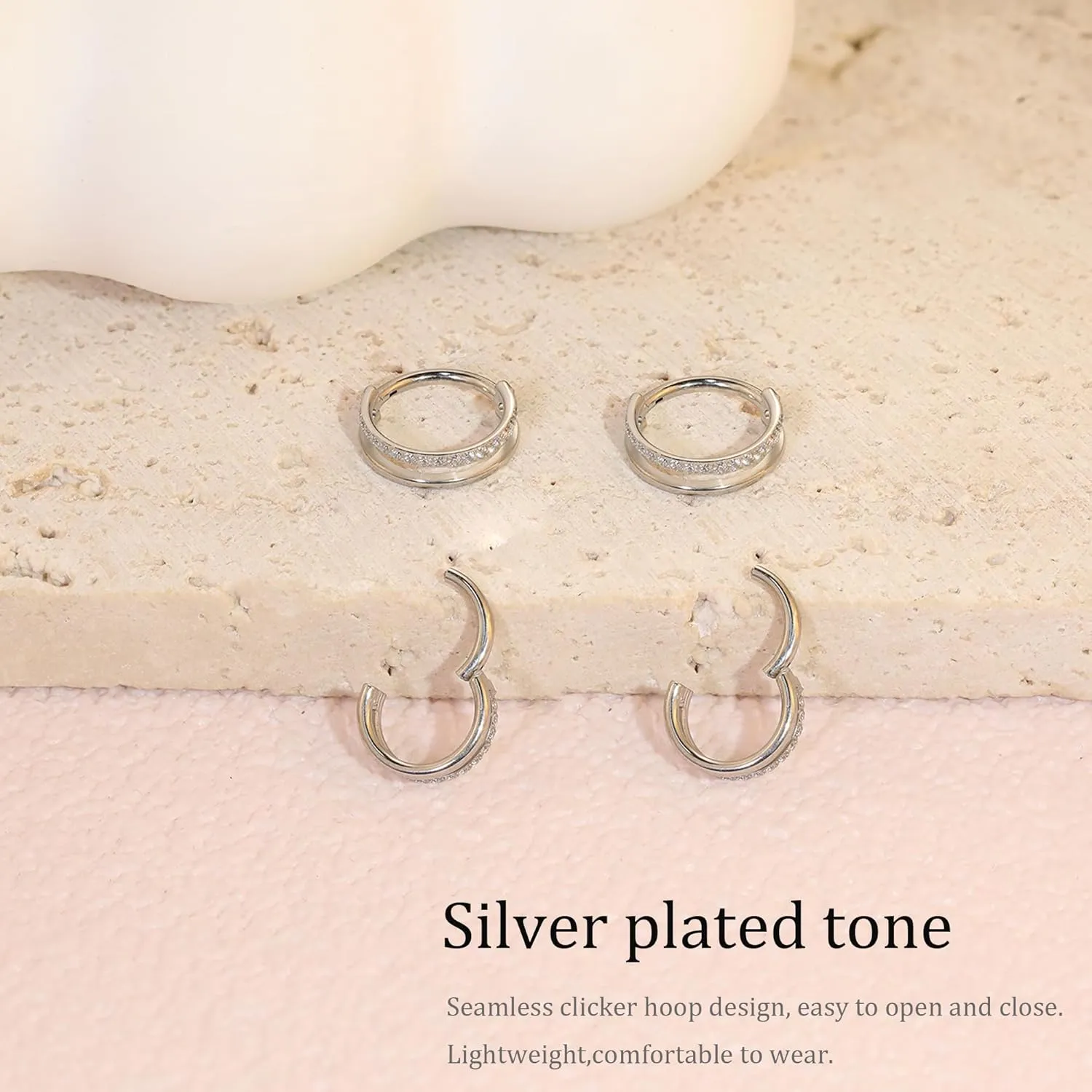 2 PCS Small Cartilage Double-Hoop Helix Conch Piercing Earrings With Cubic Zirconia For Women Trendy 14K Gold Plated Titanium Surgical Stainless Steel Sets Jewelry
