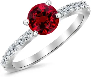2.3 Carat 14K White Gold Classic Side Stone Pave Set Diamond Engagement Ring with a 2 Carat Natural Ruby Center (Heirloom Quality)