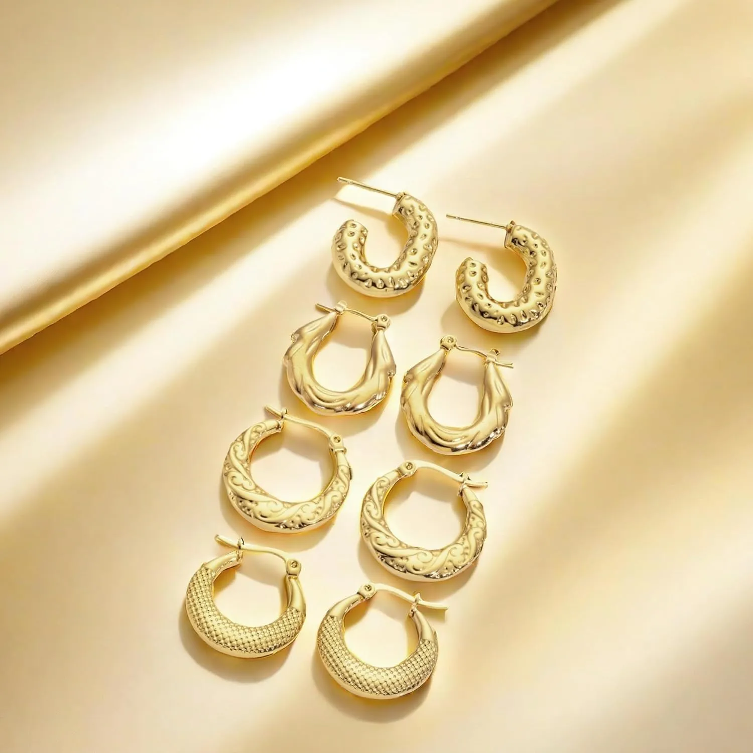 2/3/4/6Pairs Stainless Steel Huggie Hoop Earrings Set for Women Men Huggie Hoop Hypoallergenic 18K Gold Plated Earring Pack