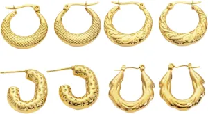 2/3/4/6Pairs Stainless Steel Huggie Hoop Earrings Set for Women Men Huggie Hoop Hypoallergenic 18K Gold Plated Earring Pack