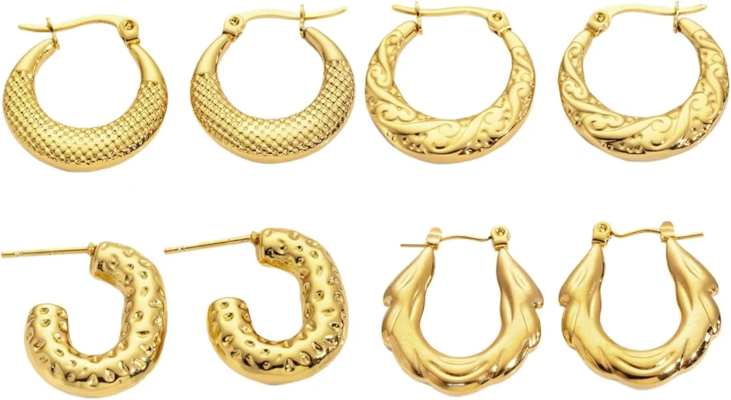 2/3/4/6Pairs Stainless Steel Huggie Hoop Earrings Set for Women Men Huggie Hoop Hypoallergenic 18K Gold Plated Earring Pack