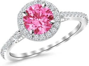 2.4 Carat 14K White Gold Classic Halo Diamond Engagement Ring with a 2 Carat Natural Pink Sapphire Center (Heirloom Quality)