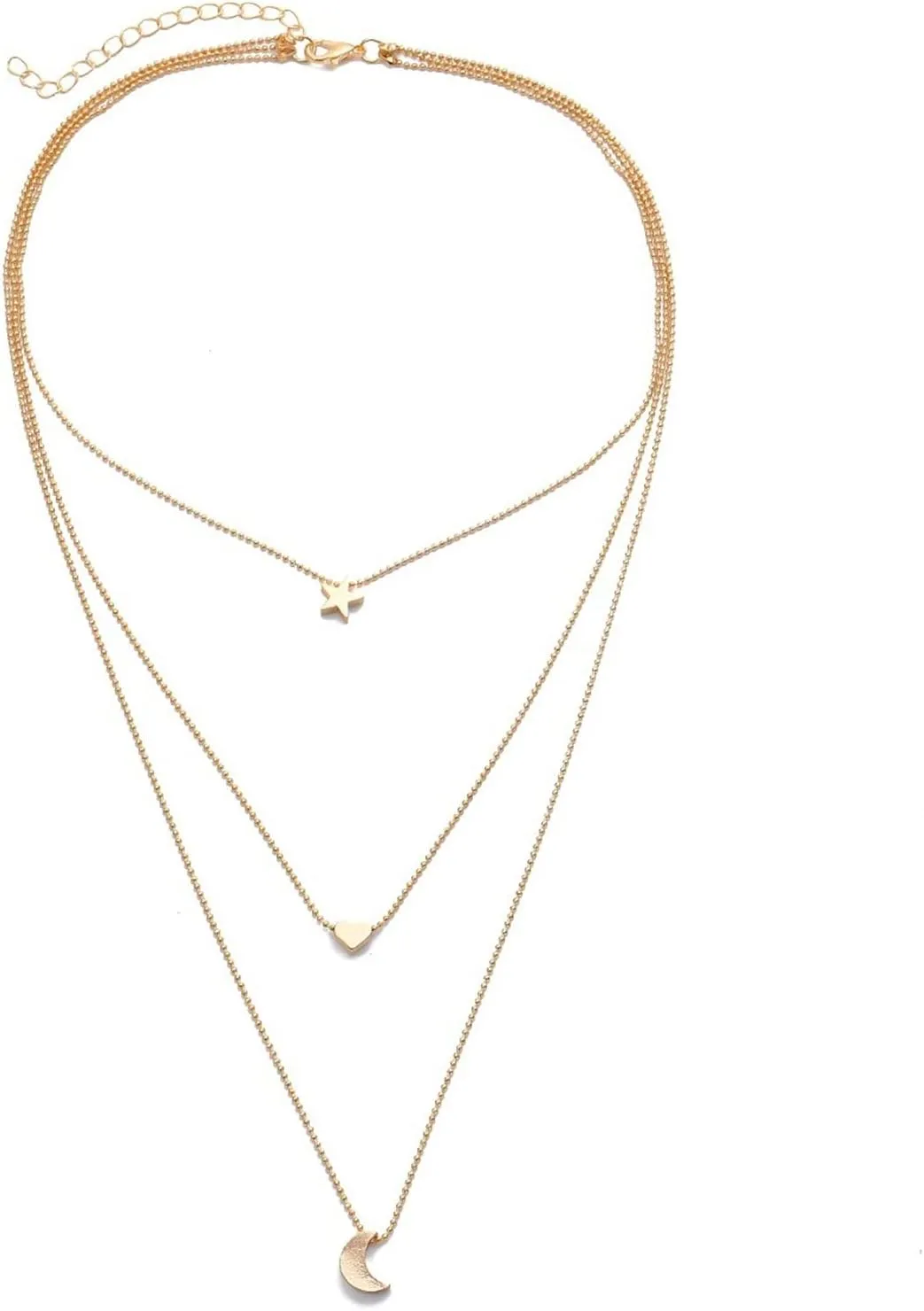 3 Layered Necklaces for Womens, Multi Layered Necklaces for Women Trendy Adjustable Gold Plated Gold Chain Necklace with Moon Heart and Star