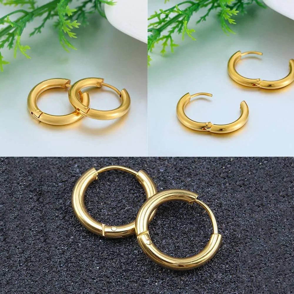 316L Surgical Stainless Steel Huggie Hoop Earrings 6mm 8mm 10mm 11mm 12mm 14mm Hypoallergenic Earrings Hoop Cartilage Helix Lobes Hinged Sleeper Earrings For Men Women