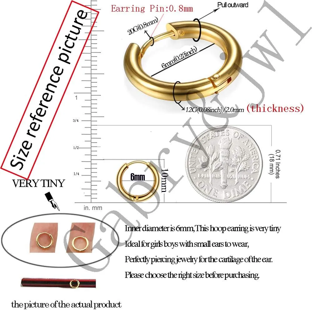 316L Surgical Stainless Steel Huggie Hoop Earrings 6mm 8mm 10mm 11mm 12mm 14mm Hypoallergenic Earrings Hoop Cartilage Helix Lobes Hinged Sleeper Earrings For Men Women
