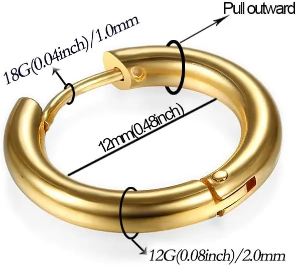 316L Surgical Stainless Steel Huggie Hoop Earrings 6mm 8mm 10mm 11mm 12mm 14mm Hypoallergenic Earrings Hoop Cartilage Helix Lobes Hinged Sleeper Earrings For Men Women