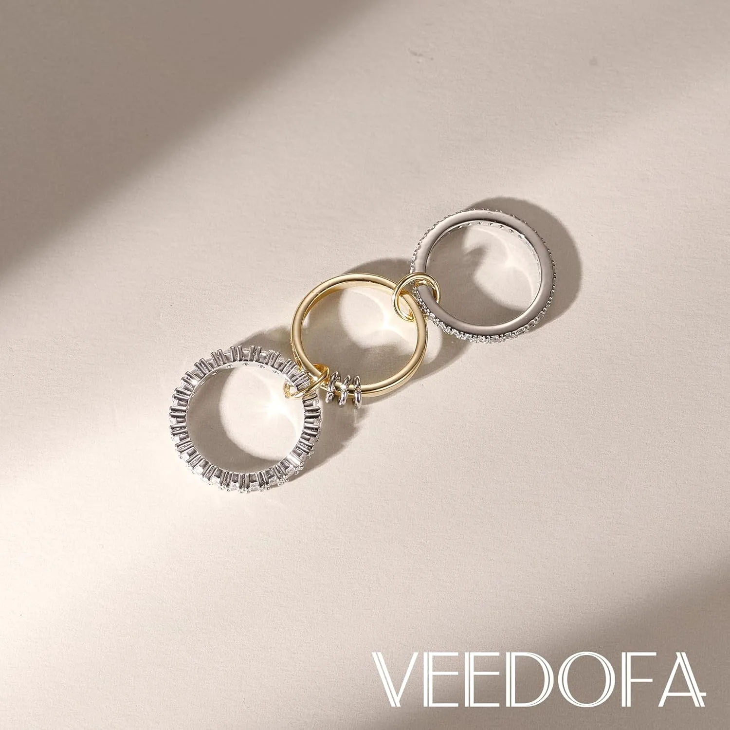 3/4PC Stackable Rings for Women Non Tarnish,14k Gold Plated Dainty Stacking Cubic Zirconia Thumb Rings,Silver Gold Multi Ring Mixed Metals Stack Rings Set