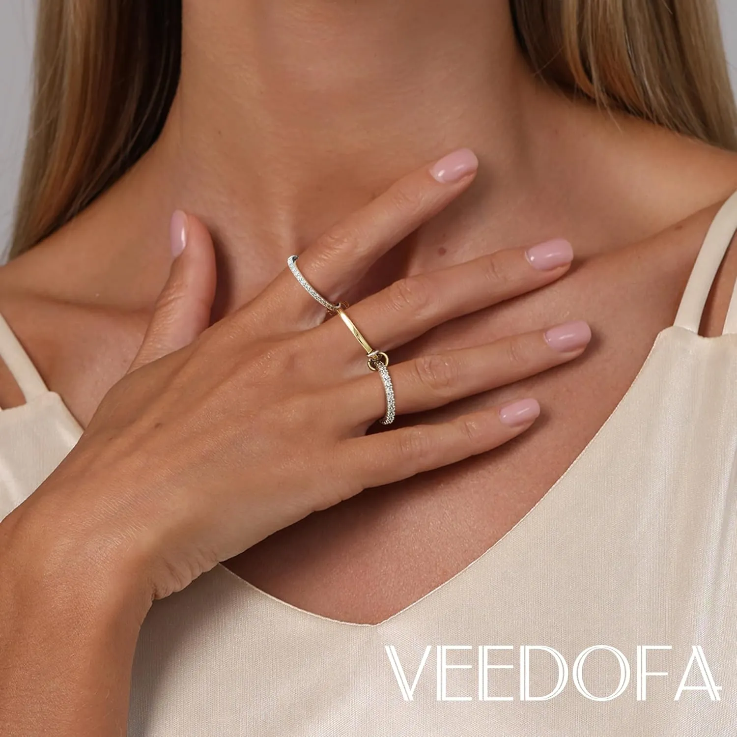 3/4PC Stackable Rings for Women Non Tarnish,14k Gold Plated Dainty Stacking Cubic Zirconia Thumb Rings,Silver Gold Multi Ring Mixed Metals Stack Rings Set
