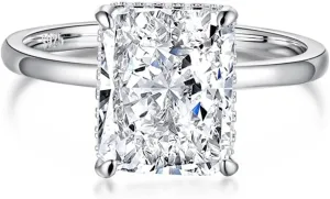 4CT Lab Grown Diamond Ring, Engagement Ring for Women, D Color VVS1 Radiant Cut Solitaire Promise Ring for Her, 18K White Yellow Gold Plated Wedding Band