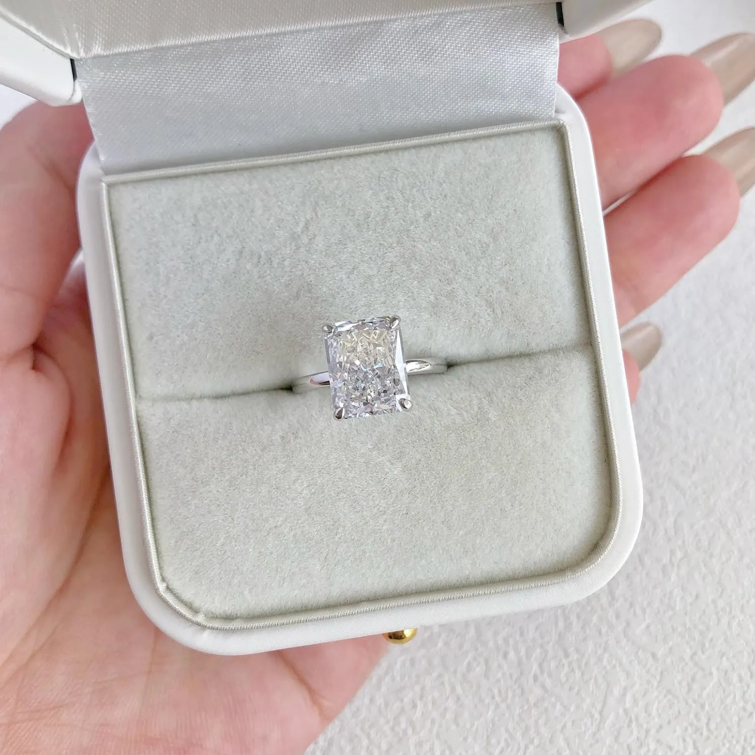 4CT Lab Grown Diamond Ring, Engagement Ring for Women, D Color VVS1 Radiant Cut Solitaire Promise Ring for Her, 18K White Yellow Gold Plated Wedding Band