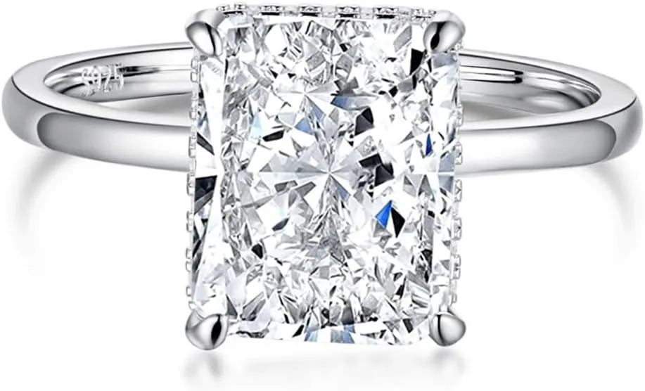 4CT Lab Grown Diamond Ring, Engagement Ring for Women, D Color VVS1 Radiant Cut Solitaire Promise Ring for Her, 18K White Yellow Gold Plated Wedding Band