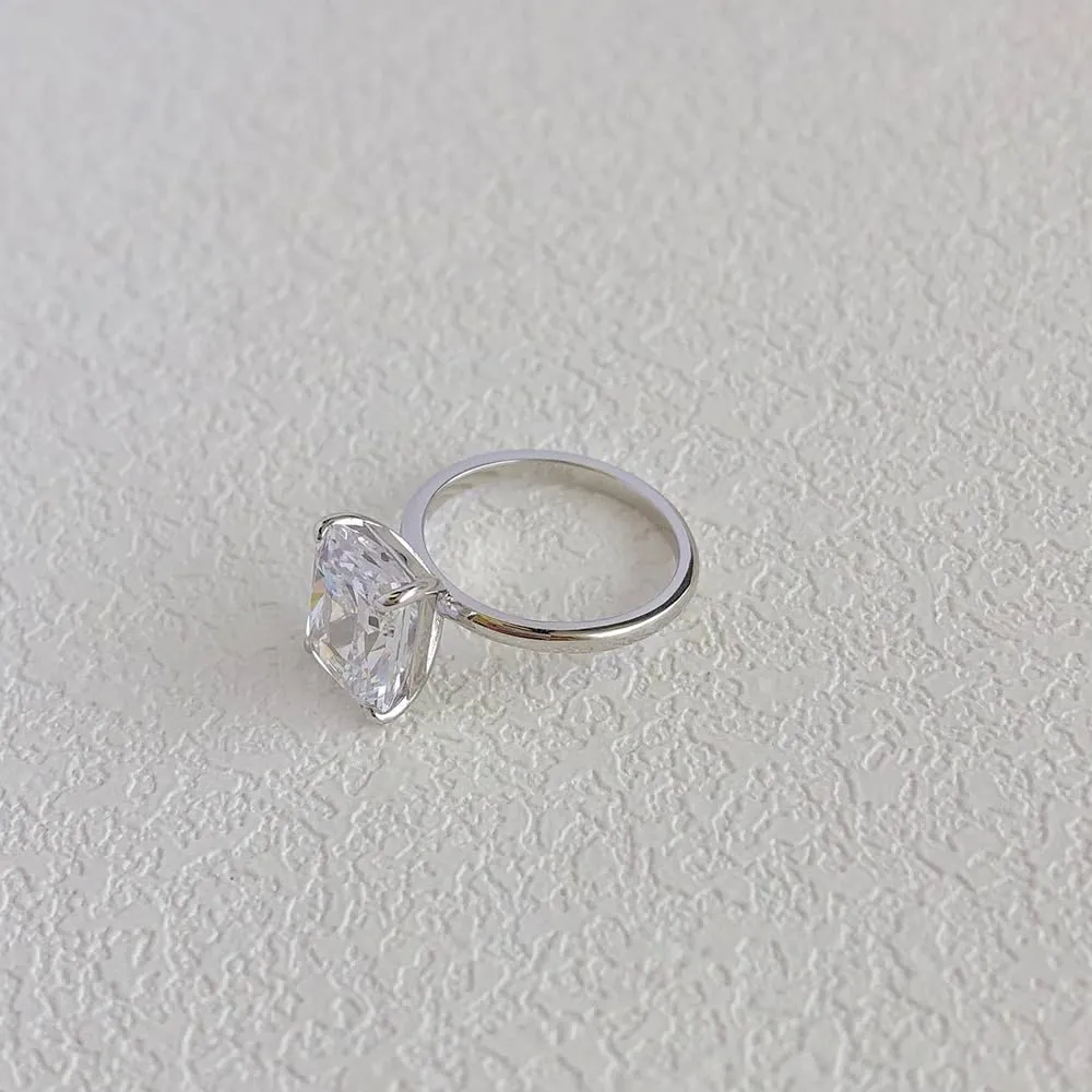 4CT Lab Grown Diamond Ring, Engagement Ring for Women, D Color VVS1 Radiant Cut Solitaire Promise Ring for Her, 18K White Yellow Gold Plated Wedding Band