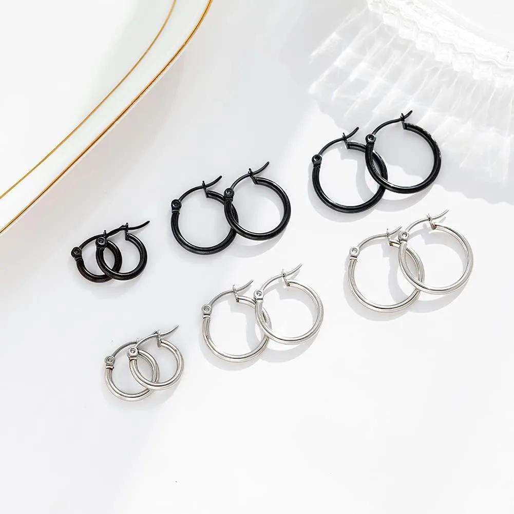 5-10 Pairs Small Gold Silver Hoop Earrings for Women, Stainless Steel Earrings Set Mens Lightweight Thin Hypoallergenic Nickel Free Small Earings