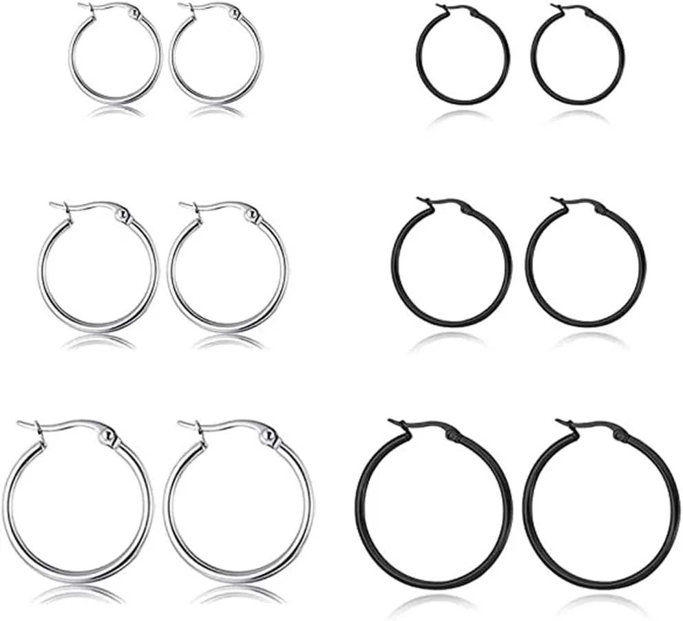 5-10 Pairs Small Gold Silver Hoop Earrings for Women, Stainless Steel Earrings Set Mens Lightweight Thin Hypoallergenic Nickel Free Small Earings
