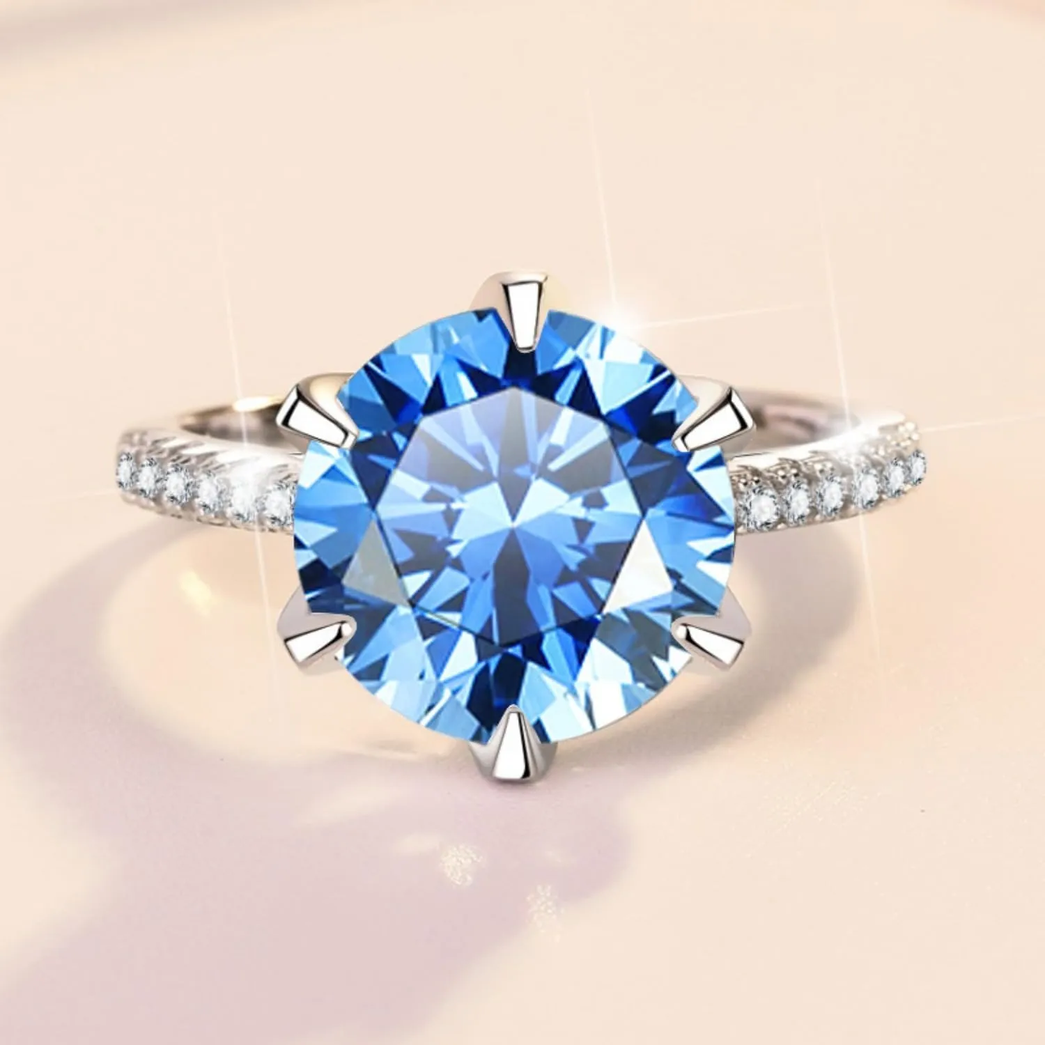 5 Carat Moissanite Rings for Women Blue/Yellow/Green Moissanite Engagement Rings S925 Sterling Silver Moissanite Wedding Rings Round Cut Simulated Diamond Rings with Certificate 