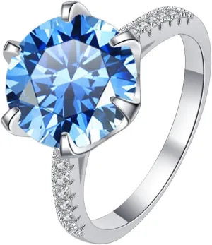 5 Carat Moissanite Rings for Women Blue/Yellow/Green Moissanite Engagement Rings S925 Sterling Silver Moissanite Wedding Rings Round Cut Simulated Diamond Rings with Certificate 