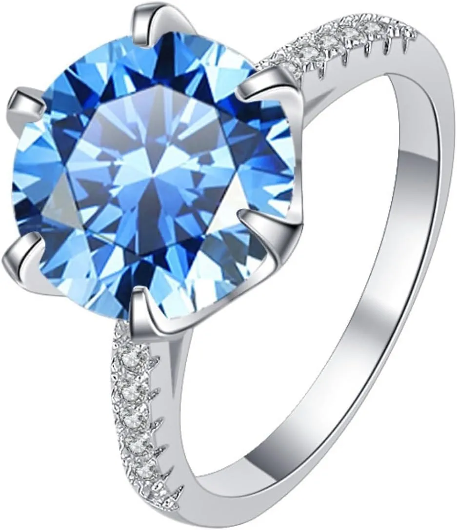 5 Carat Moissanite Rings for Women Blue/Yellow/Green Moissanite Engagement Rings S925 Sterling Silver Moissanite Wedding Rings Round Cut Simulated Diamond Rings with Certificate 