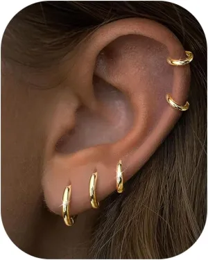 5 Pairs Small Gold Silver Hoop Earrings for Women Men,Hypoallergenic 316L Surgical Stainless Steel Earrings for Sensitive Ears,Cute Tiny Huggie Hoops Earrings Set for Multiple Piercing Jewelry Gift