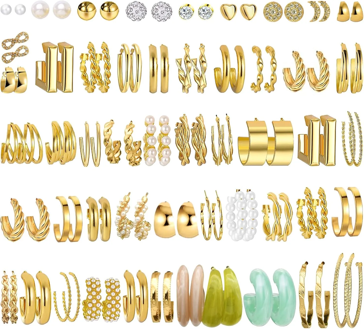 51 Pairs Gold Hoop Earrings Set for Women, Multipack Hypoallergenic Chunky Chain Twisted Hoop Earrings Pack,Small Big Hoops Earring Jewelry Gift