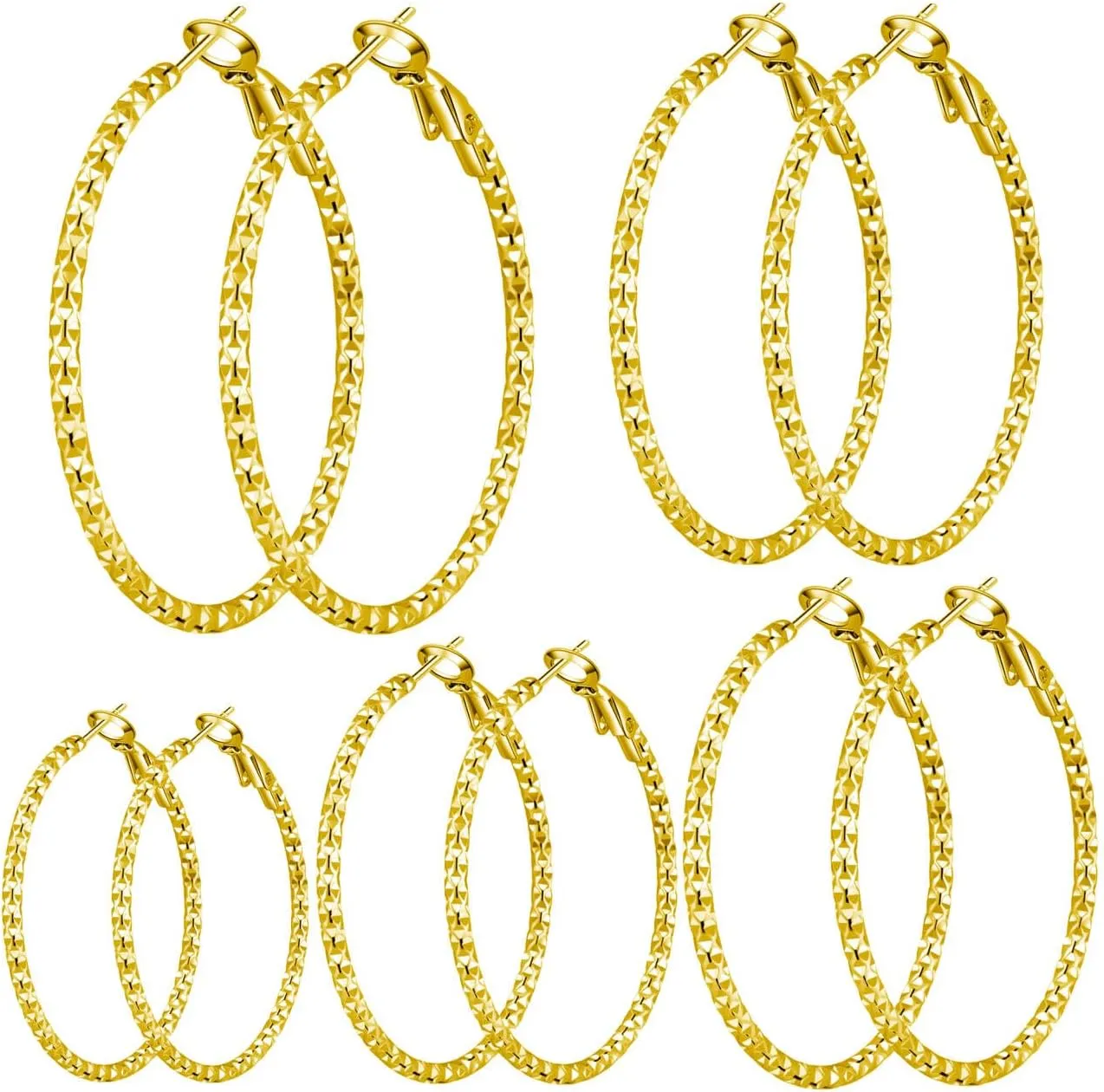 5/10 Pairs Stainless Steel Hoop Earrings for Women Hypoallergenic Large Small 14K Gold Filigree Hoops Silver Hoop Earring Pack Lightweight Fashion Earrings Set