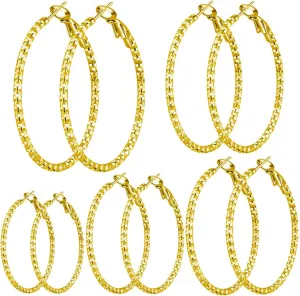 5/10 Pairs Stainless Steel Hoop Earrings for Women Hypoallergenic Large Small 14K Gold Filigree Hoops Silver Hoop Earring Pack Lightweight Fashion Earrings Set