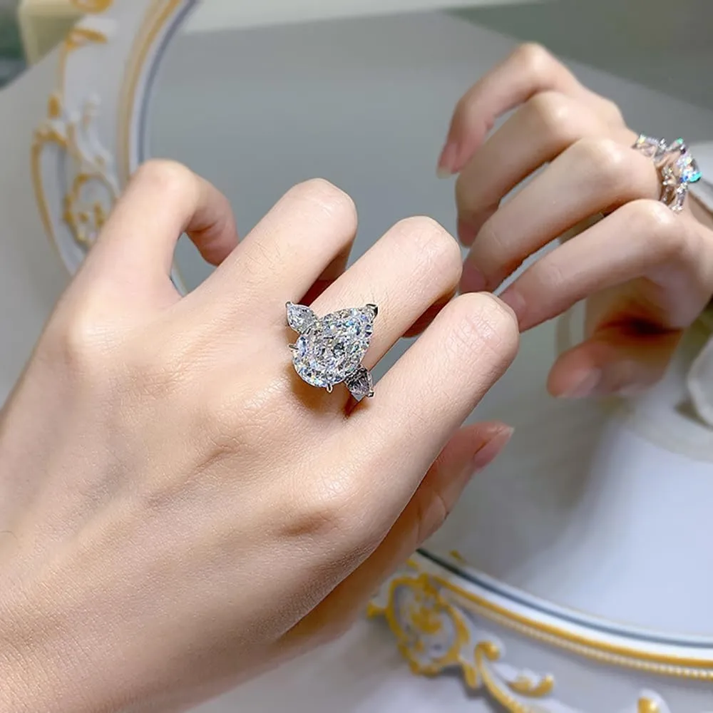 5CT Pear Cut Lab Grown White Yellow Pink Diamond Ring, 18k White Gold Plated 925 Sterling Silver Engagement Ring for Women, Simulated Diamond Wedding Band