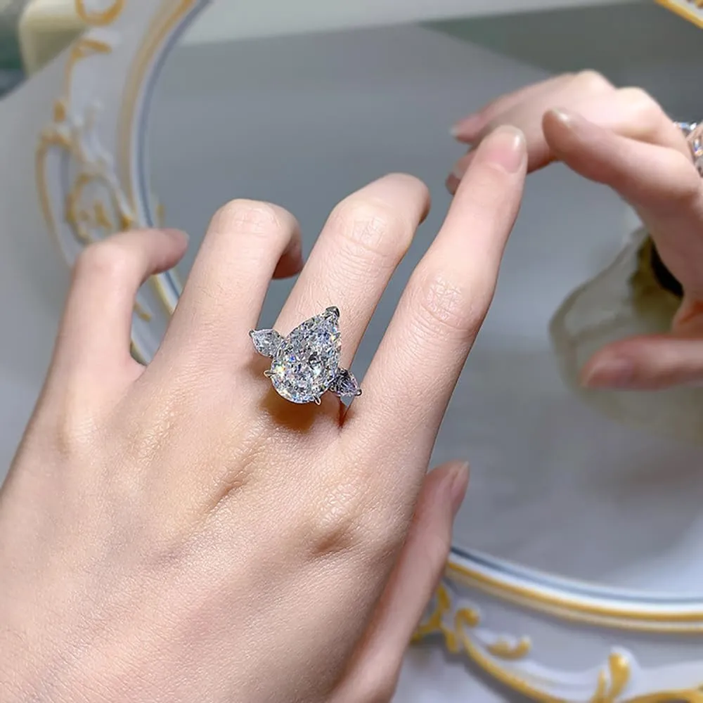 5CT Pear Cut Lab Grown White Yellow Pink Diamond Ring, 18k White Gold Plated 925 Sterling Silver Engagement Ring for Women, Simulated Diamond Wedding Band