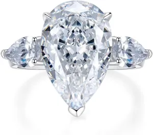 5CT Pear Cut Lab Grown White Yellow Pink Diamond Ring, 18k White Gold Plated 925 Sterling Silver Engagement Ring for Women, Simulated Diamond Wedding Band