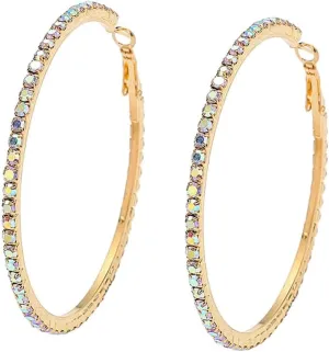 60mm Rhinestone Big Hoop Earrings for Women Hypoallergenic Large Cubic Zirconia Hoops Huggie Sparkly CZ Crystal Gold Plated Women's Loop Earring Fashion Classic Jewelry for Party Dance