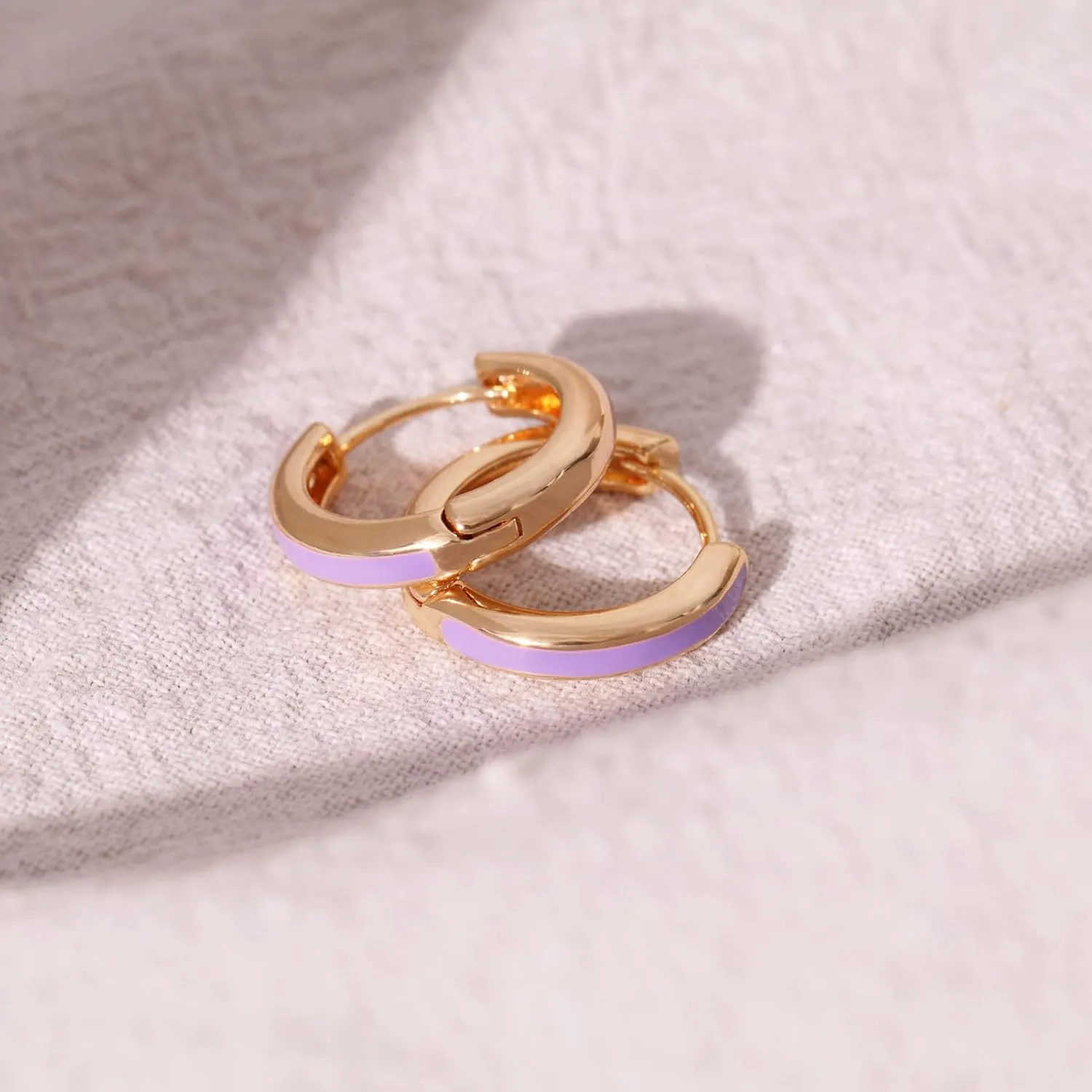 8YEARS 18K Gold Plated Enamel Huggie Earrings for Women, Dainty Small Hoop Earrings, Black White Purple Blue Enamel Hoop Earring, Gold Hoop Earrings Gifts for Her