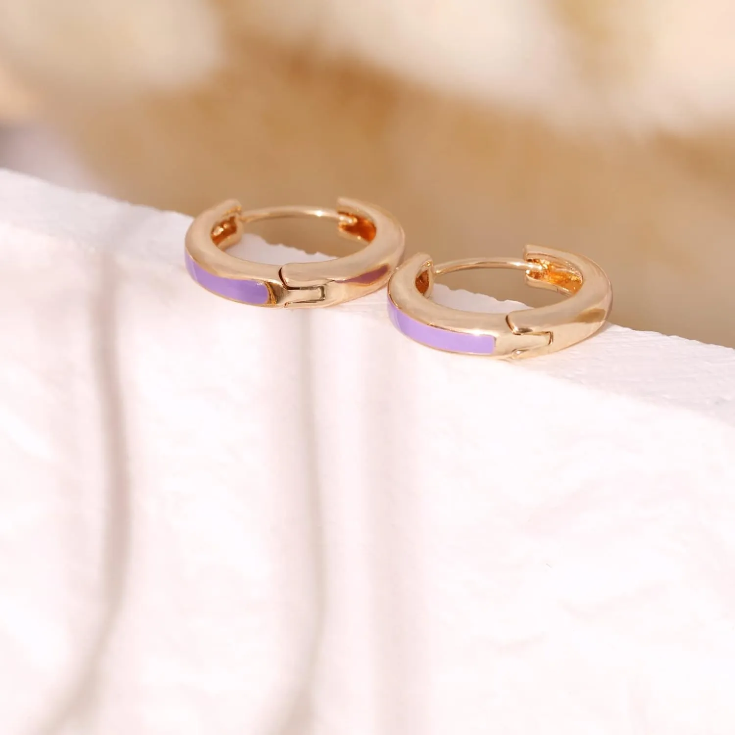 8YEARS 18K Gold Plated Enamel Huggie Earrings for Women, Dainty Small Hoop Earrings, Black White Purple Blue Enamel Hoop Earring, Gold Hoop Earrings Gifts for Her