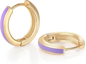 8YEARS 18K Gold Plated Enamel Huggie Earrings for Women, Dainty Small Hoop Earrings, Black White Purple Blue Enamel Hoop Earring, Gold Hoop Earrings Gifts for Her