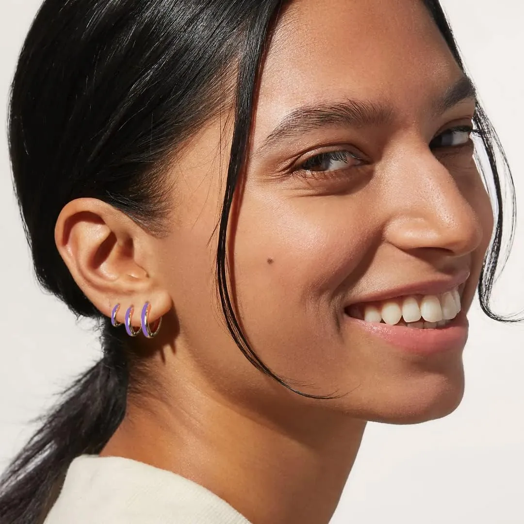 8YEARS 18K Gold Plated Enamel Huggie Earrings for Women, Dainty Small Hoop Earrings, Black White Purple Blue Enamel Hoop Earring, Gold Hoop Earrings Gifts for Her