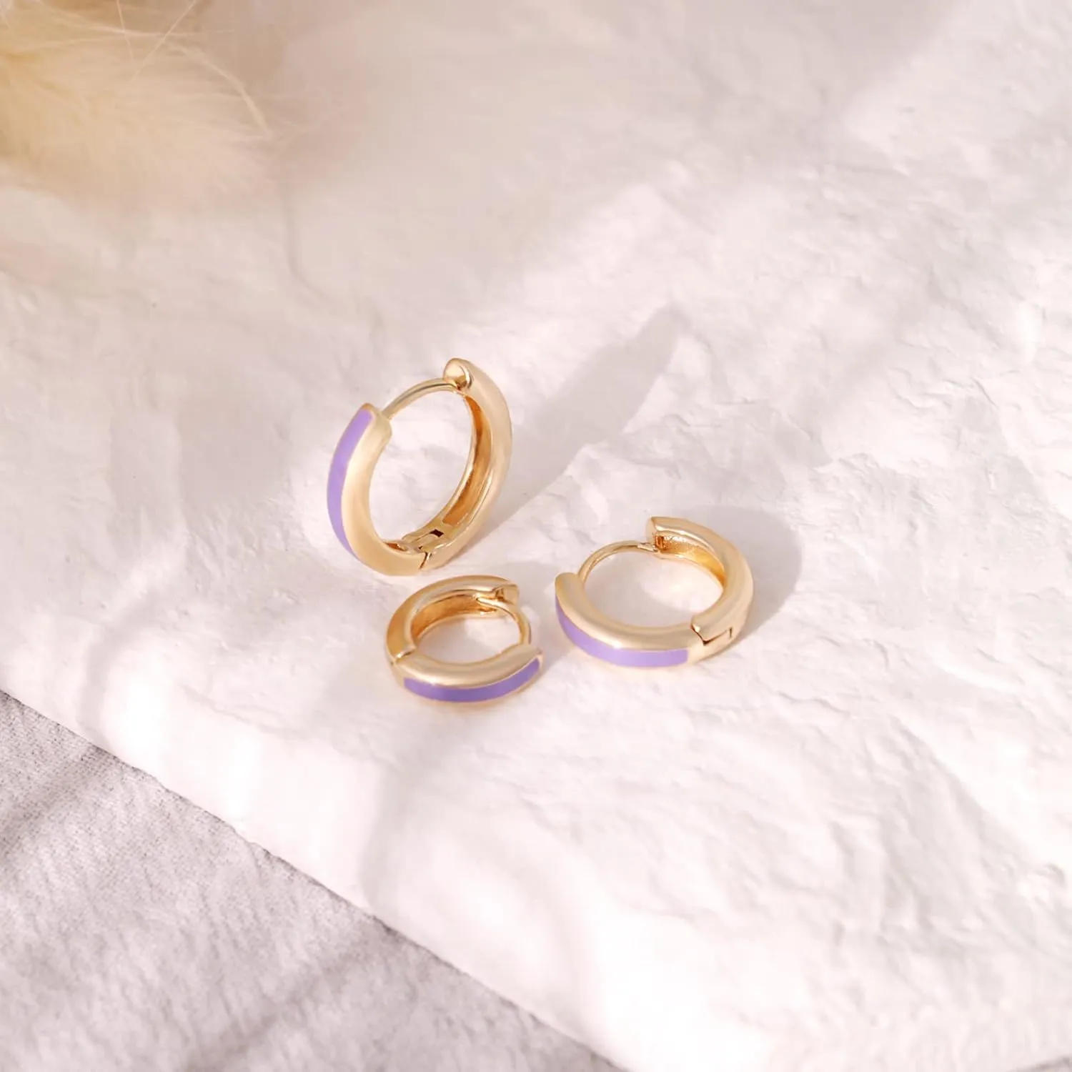 8YEARS 18K Gold Plated Enamel Huggie Earrings for Women, Dainty Small Hoop Earrings, Black White Purple Blue Enamel Hoop Earring, Gold Hoop Earrings Gifts for Her