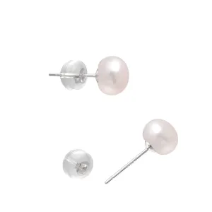 9 MM Freshwater Cultured Half Round Button Pearls Stud Earrings, Sterling Silver Posts