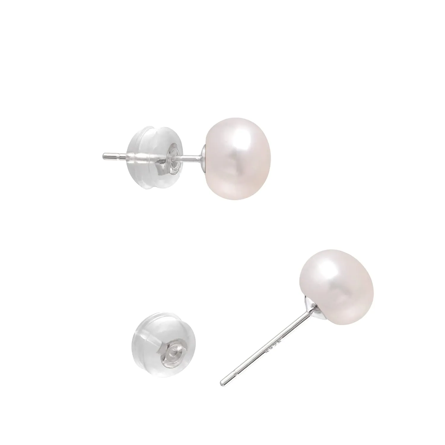 9 MM Freshwater Cultured Half Round Button Pearls Stud Earrings, Sterling Silver Posts
