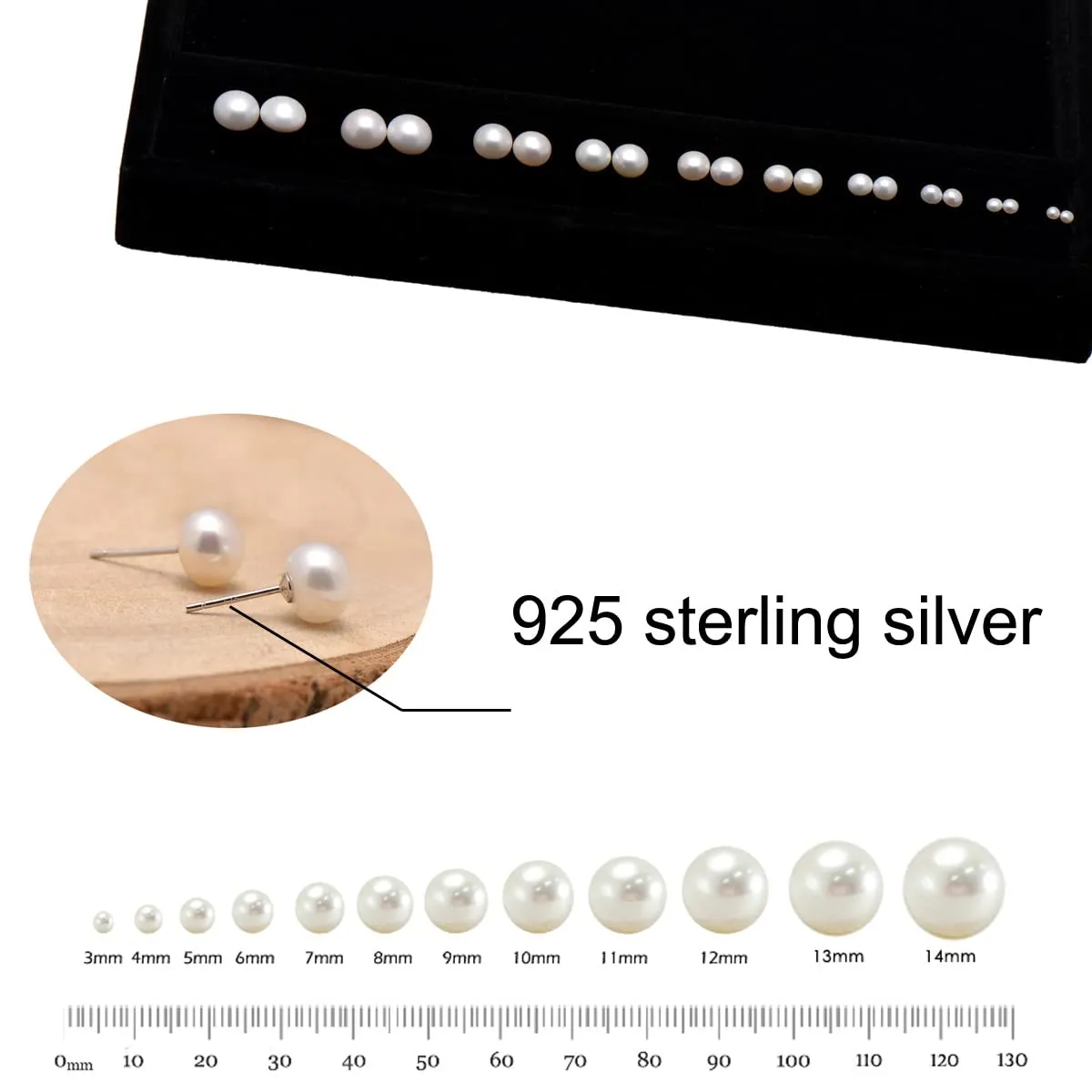 9 MM Freshwater Cultured Half Round Button Pearls Stud Earrings, Sterling Silver Posts